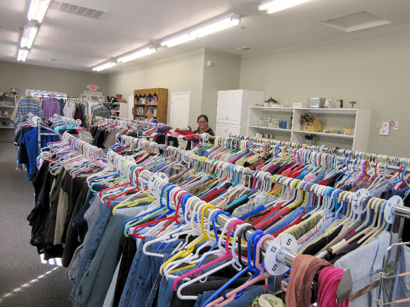 Racks of clothing in the Manna House clothing department